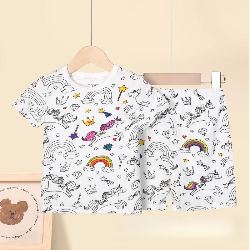 Kids Cartoon Pajama Set Comfortable Breathable Home Wear For DIY Hand Painted Graffiti Art Creative Drawing