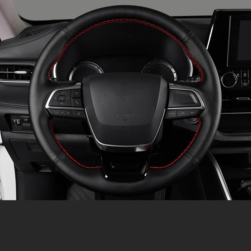 Car Styling Hand-sewn Non-Slip Leather Steering Wheel Cover For Toyota Highlander XU70 Refit 2020-2022 Modification Accessories
