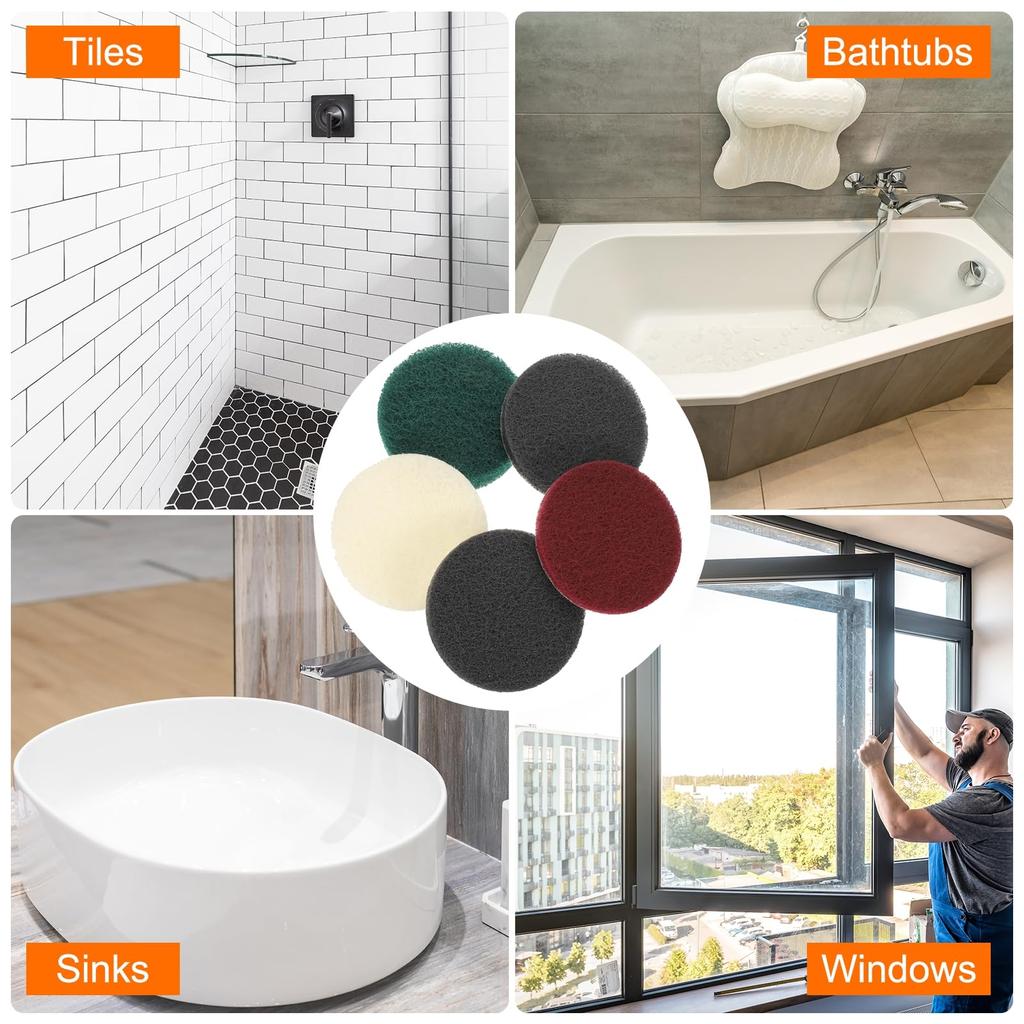 Uxcell 12pcs Scrubber Scrubbing Pads 400 Grit Drill Power Brush Hook and Loop Surface Conditioning Discs Drill Scuffing Discs Scrub Pads for Home