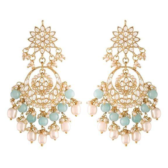 Позолоченные традиционные серьги ручной работы с жемчугом Кундан и бисером Чандбали для женщин/девочек