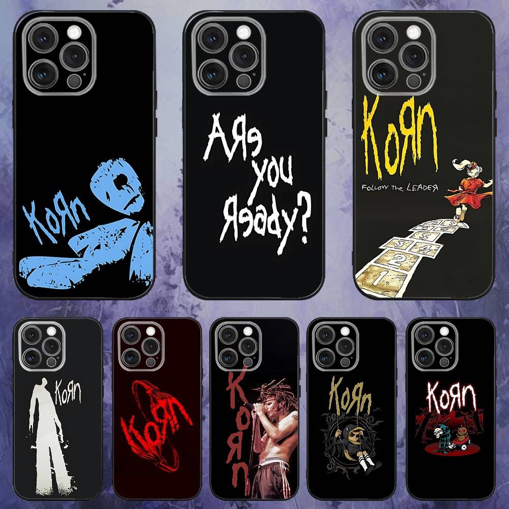 Band K-Korn Phone Case For iPhone 17,16,15,14,13,12,Pro,Max,Plus,E,SE4,Air,Mini Black Soft Box