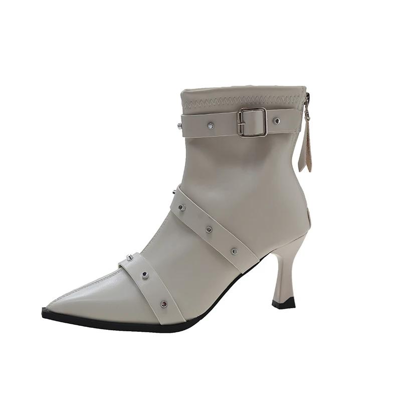 Новые модные однотонные туфли с острым носком, удобные и универсальные, на шпильке, зимние, темпераментные, верхняя одежда, женские сапоги