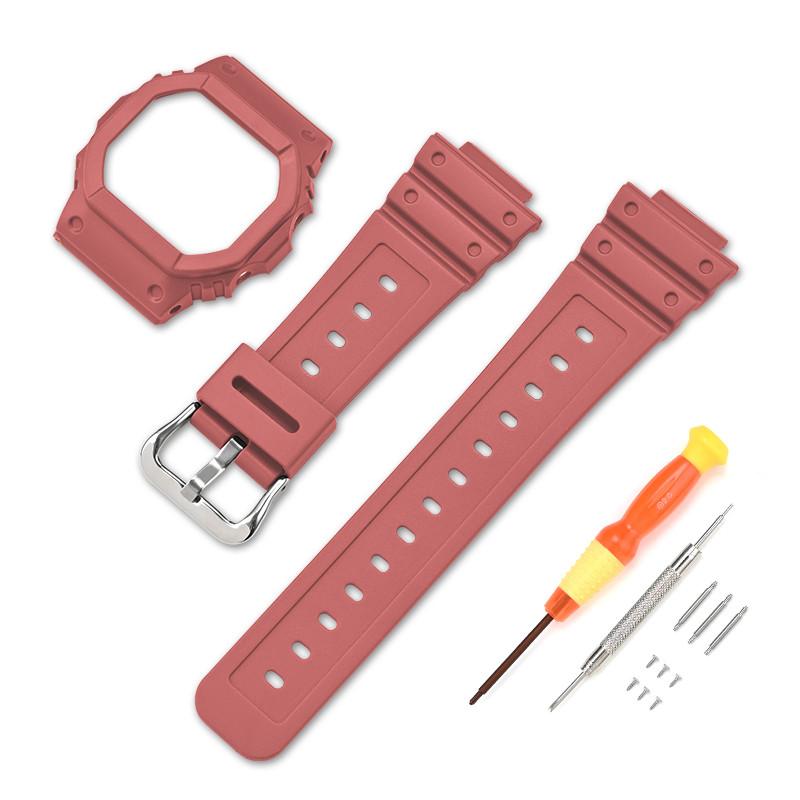 Strap With Case for Casio G-Shock DW-5600 DW-5000 GW-M5610 GLX-5600 Men Women Replacement Rubber Resin Shell Watch Band Bracelet