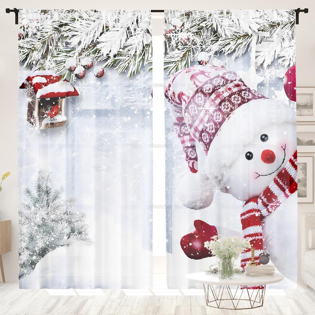 2 шт., шторы с изображением рождественского снеговика - 30% затемнения - подходят для гостиной, спальни, кухни, украшения дома