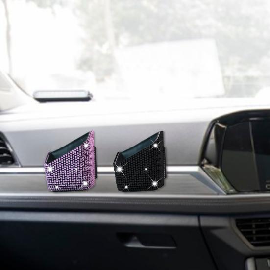 Car Storage Box Rhinestone Patterned Self Adhesive Plastic Faux Crystal Shiny Mobile Phone Sunglass Coin Key Card Case for Car