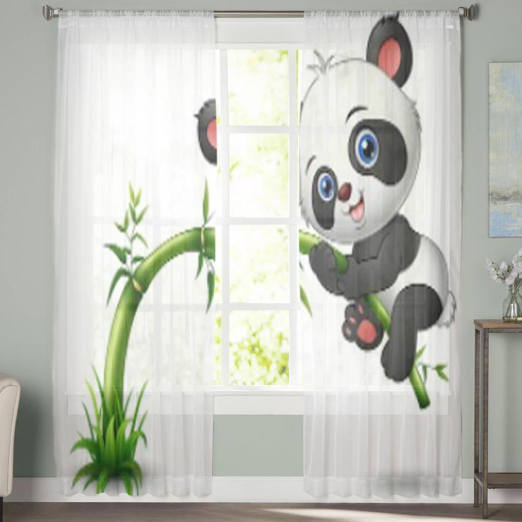 Милые детские бамбуковые прозрачные шторы с изображением панды для спальни, гостиной, тюлевые шторы для кухни, оконные вуали, шторы