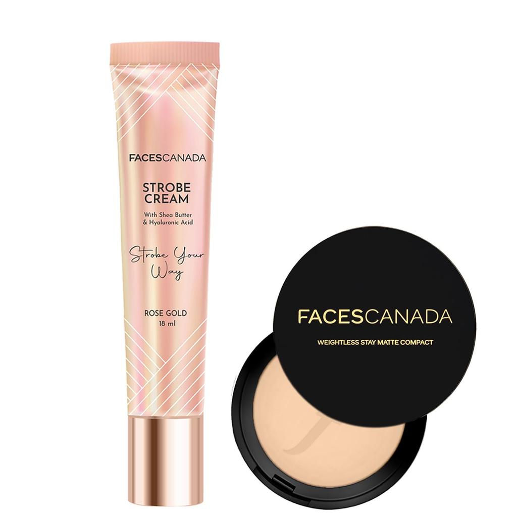 FACESCANADA Комбо Матовый & Сияющий - Скульптурирующий крем - Розовое золото (18мл) + Невесомая матовая компактная пудра - Натуральный 02 (9g) | Безупречное сияние