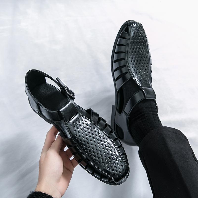 Brand's New Men's Summer Oversized Breathable Sandals Retro Pointed Men's Trend Hollowed Out Comfortable Leather Shoes