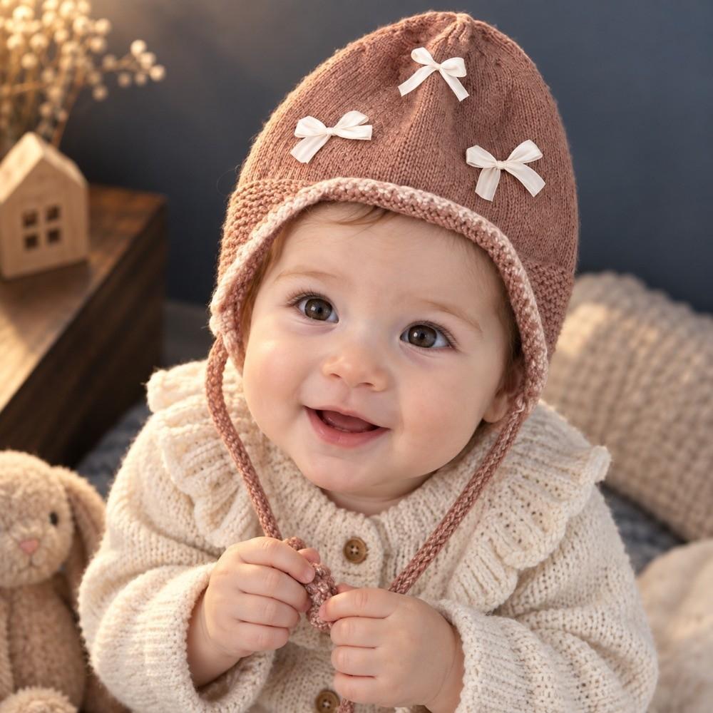 Adjustable Tie-up Baby Knitted Hat Skin-Friendly Winter Infant Cap New Baby Beanie Hat Winter