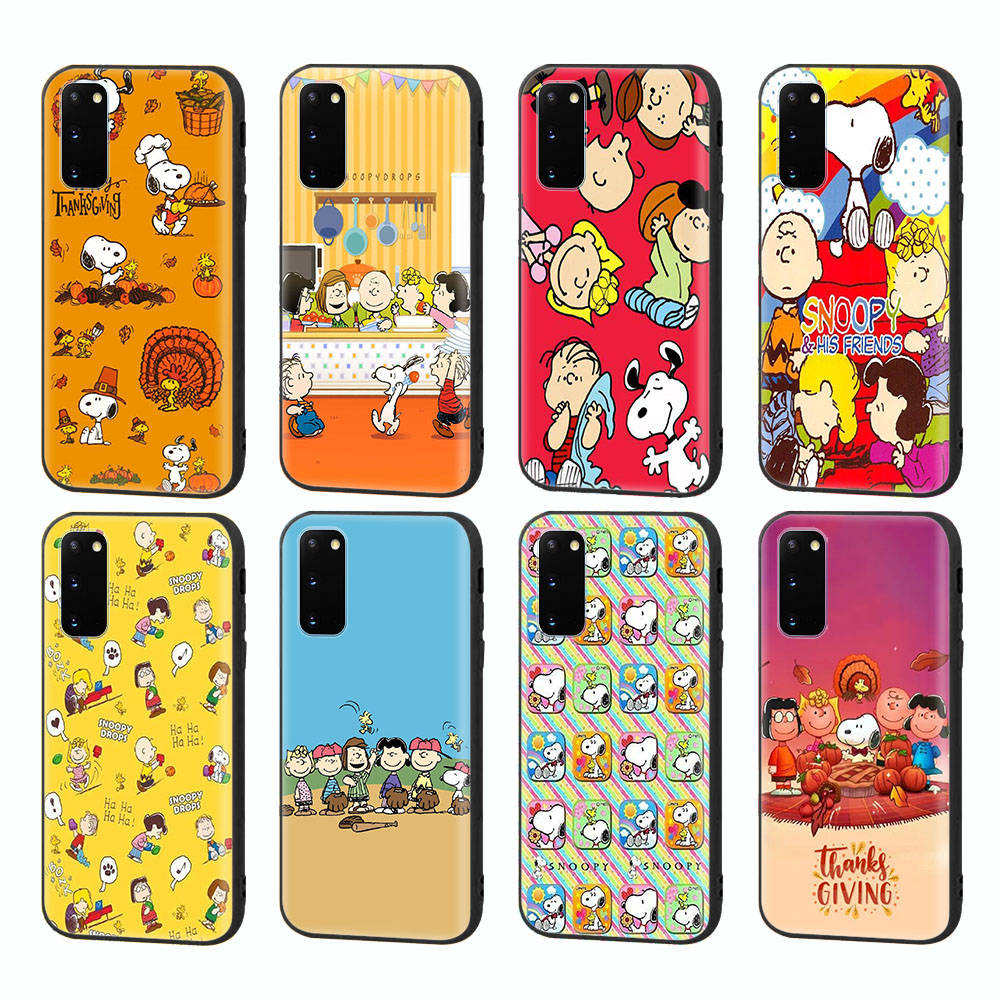 SM15 Snoopy Friend Black Sofe Case for Samsung Note 20 Lite S24 Ultra S23 A03 A05 A06 A11 A71 A15 A16 A13 A24 A25 A33 A52 A53 A50 M55 M35 Plus