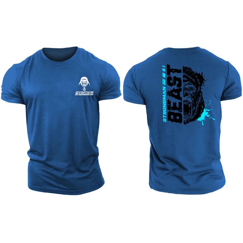 3D-печать Strongman Beast Blue - спортивная футболка из высококачественного хлопка, повседневная мужская футболка с короткими рукавами Muscle Man Tough Guy