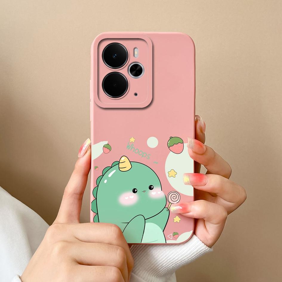 Cover Case For Oppo Realme 14T 14 14X Narzo 10 30 60 P3 C75x A5 Pro Cute Cartoon Dinosaur Pattern Liquid Silicone Anti Fingerprint Shell For Oppo Capa