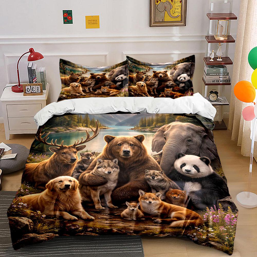 "Wildlife Animals Group Print" Bedding Duvet Cover Set Duvet Cover Pillowcases (1*Duvet Cover 2*Pillowcases, without duvet insert)