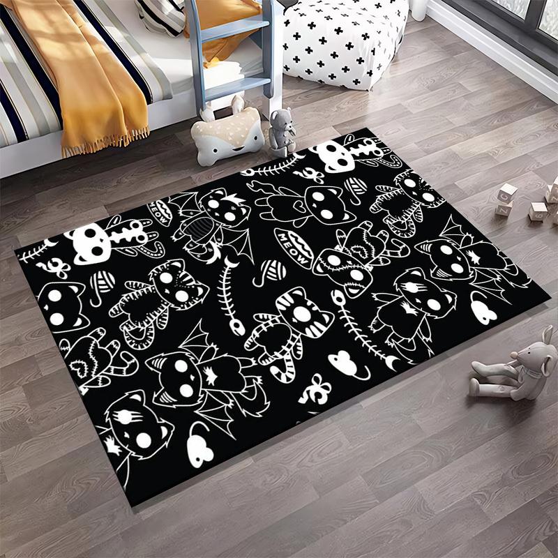 Black Carpet Featuring Cute Cartoon Cats1Bat-Wing Design1Fishbones1Unique Style Suitable for use as an anti-slip1 for1room and bedroom sofas