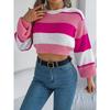 Повседневный пуловер осенне-зимнего сезона с рукавами-фонариками в стиле колор-блок и укороченным низом для женщин