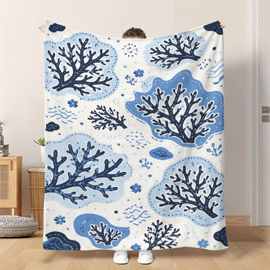 Fflannel Blanket 1pc Blue Ocean Plants Soft Comfortable and Warm This Nap Blanket/sofa Blanket Is Suitable for All Seasons and Fea