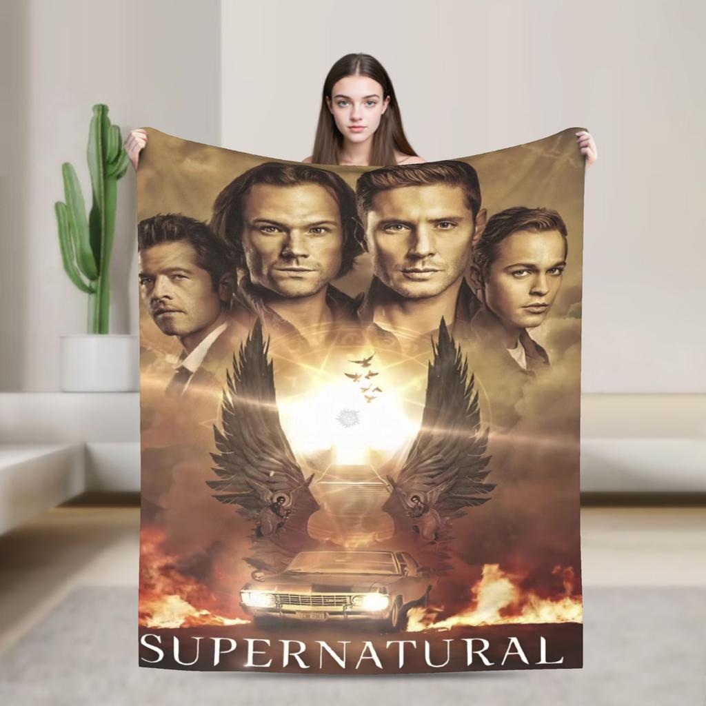 Super Soft TV S-Supernatural Throw Blanket Premium Fleece Flannel Lightweight Bed Blanket Cozy Fluffy Blankets All Season Use