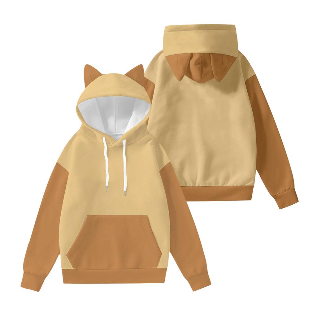 Women's Fashion Long-Sleeved Color-Blocked Printed Hooded Sweatshirt With Ears