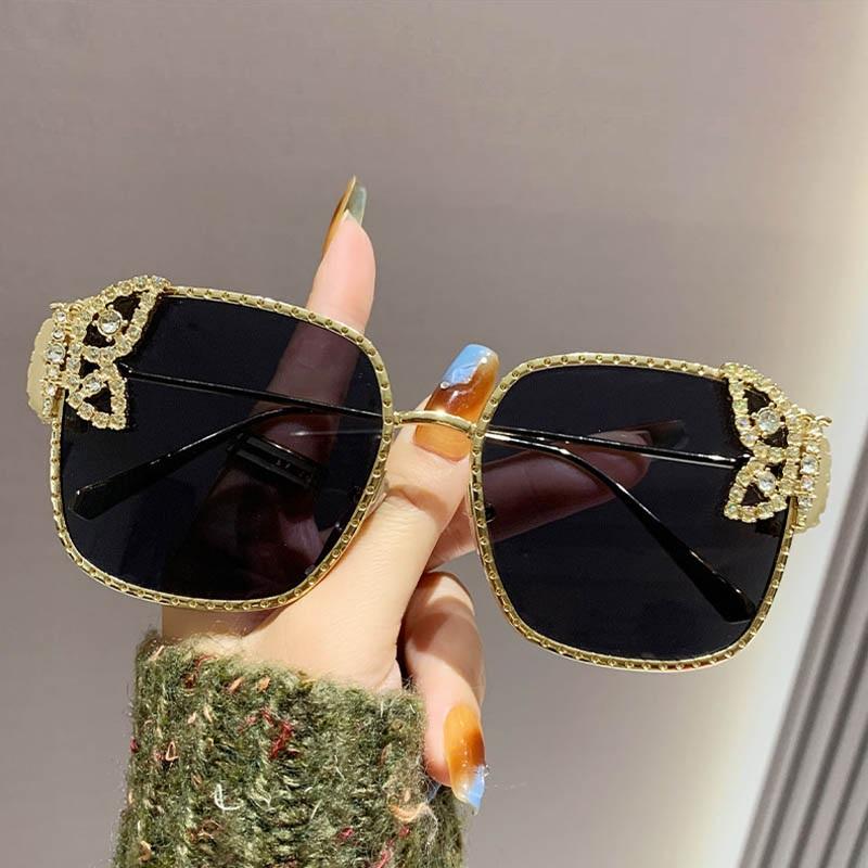 New High Quality Large Frame Metal Butterfly Sunglasses For Women's Fashion With Diamond Inlaid Sun Glasses Rhinestone Shades