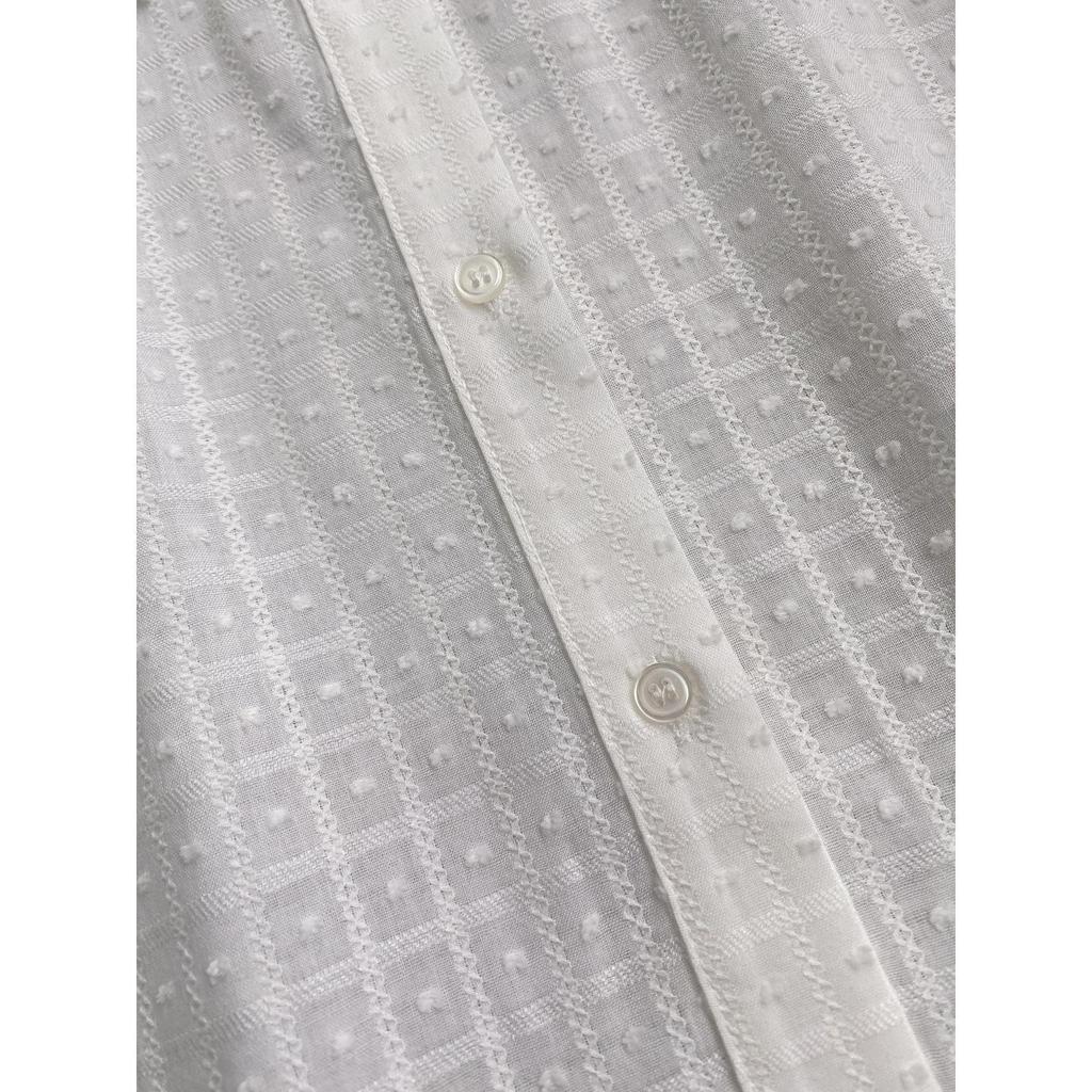 2025 Fall/Winter Women's White Check Doll Collar Lace Bell Sleeve Shirt