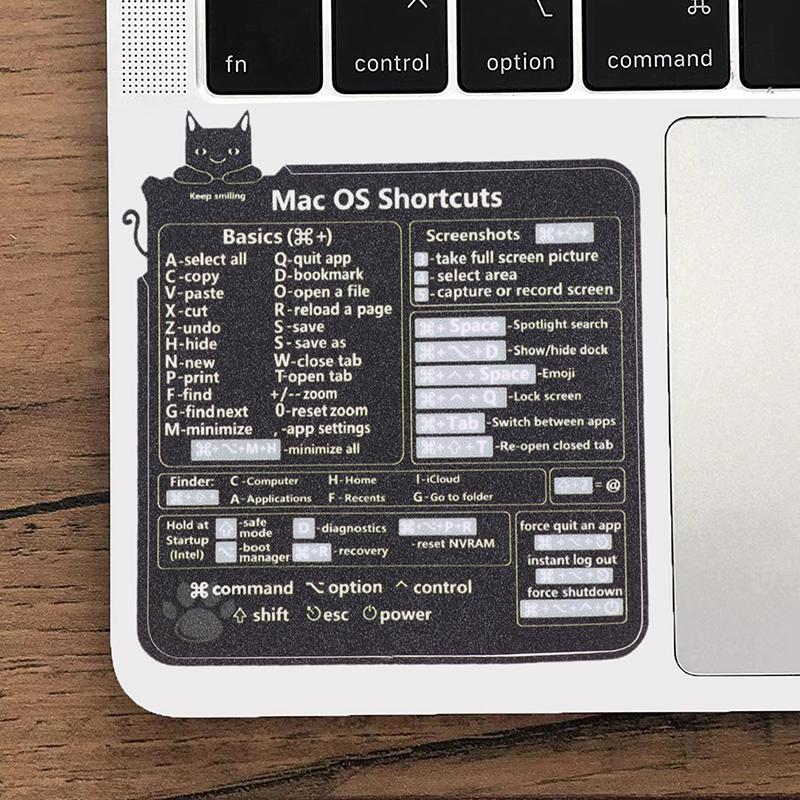 Mac OS Справочная клавиатура Наклейка с компьютерными сочетаниями клавиш Клейкие Съемные наклейки для быстрой справки Руководство по клавиатуре Черный