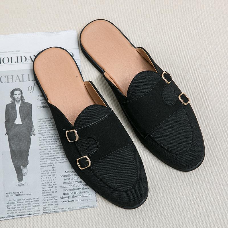 Luxury Designer Casual Moccasins Sandals Mens Anti-slip Flat Half Shoes for Men Loafers Leather Slippers Breathable Mules Slides