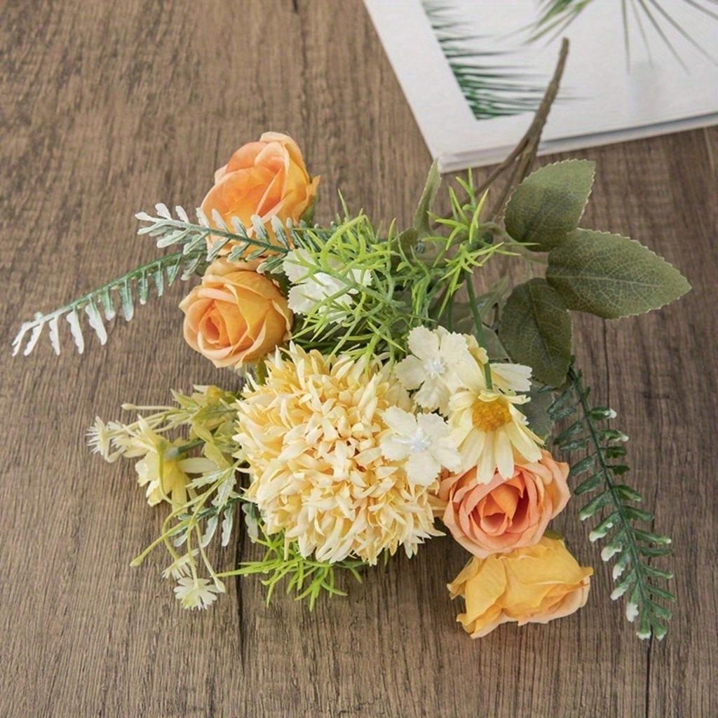 4PCS Artificial Flower Rose Hydrangea Faux Rose Bouquet with Stems for Wedding Hand Bouquet Fake Plant Decoration Table Centerpiece Decor Party Home