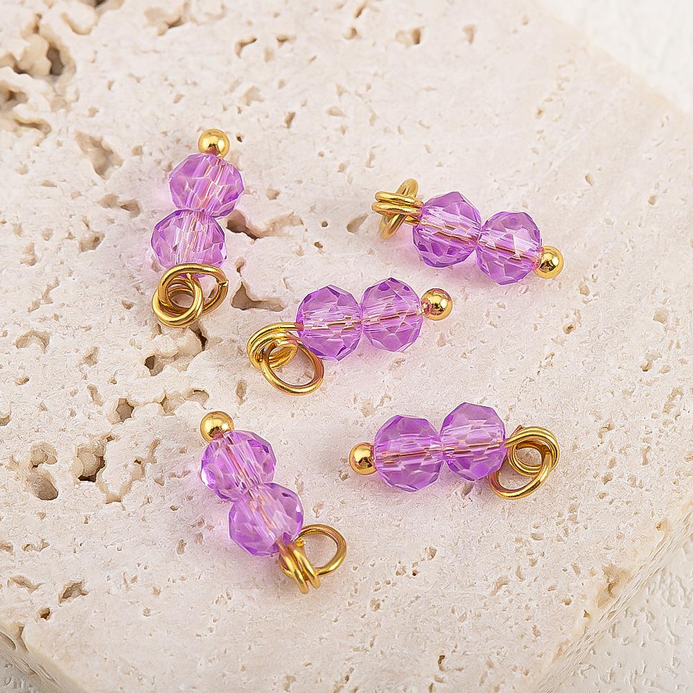 5pcs Colored Crystal Double Beads Charm Stainless Steel Earring Charms for Women DIY Handmade Necklaces Bracelet Jewelry Making