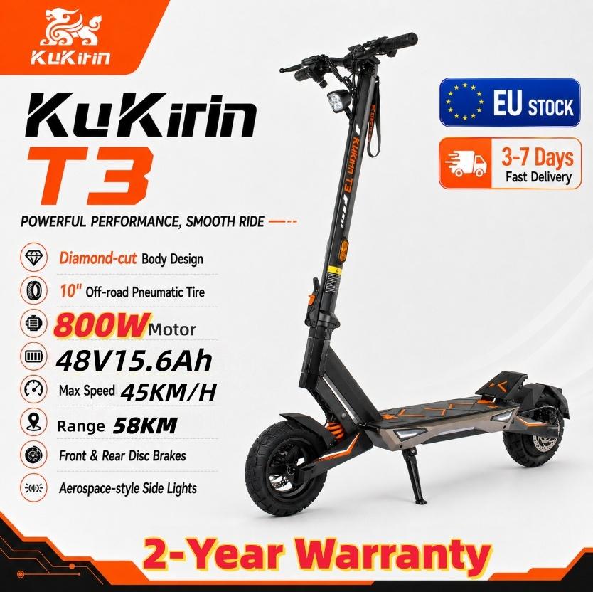 KuKirin T3 Electric Scooter 800W Motor 48V15.6Ah Battery 45KM/h 58KM Max Range Foldable Electric Scooter 10"Tires E-Scooter