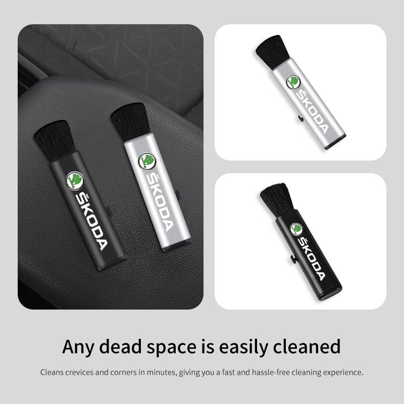 For Skoda Car Interior Soft Bristle Crevice Dusting Cleaning Tool Kamiq MK3 Roomster Rapid Kodiaq Karoq Fabia Enyaq