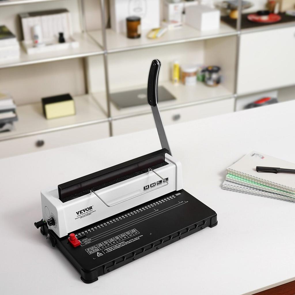 Coil Spiral Binding Machine, Manual Book Maker 34-Holes Binding 120 Sheets, Punch Binder Adjustable 3/16" - 9/16" Coil Binding Spines, for Letter