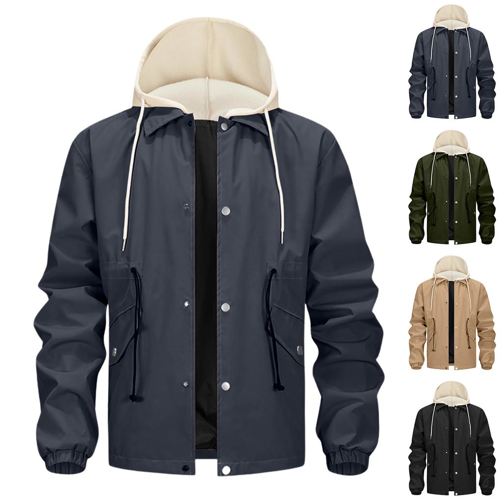 Men'S Loose Jacket Fashionable Multi Pocket Hooded Jacket