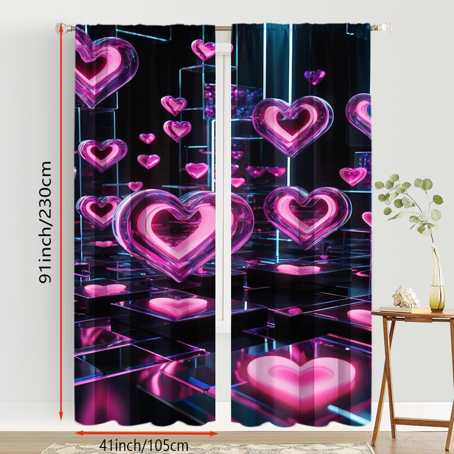 2 шт. Неоново-розовые шторы в стиле Love Technology Модный крутой стиль Подходят для спальни и гостиной Стиль с карманом для подтягивания