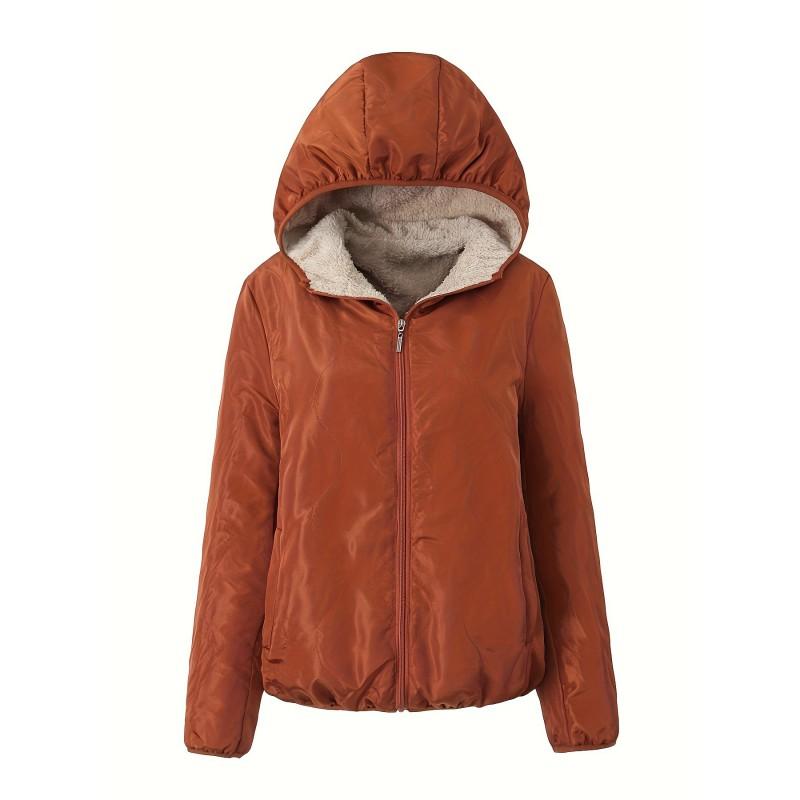 Womens Mid-Length Hooded Fleece Lined Winter Coat Plus Size Warm Puffer Jacket