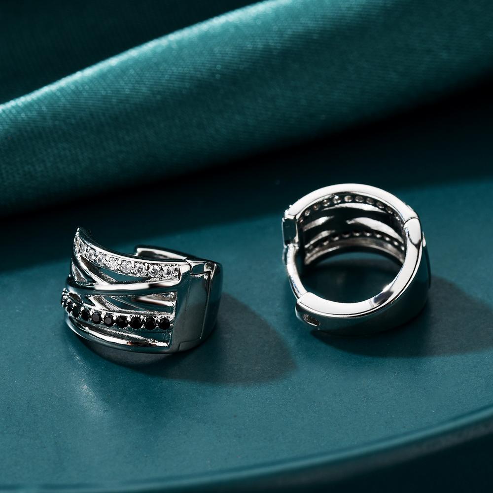 Серьги-кольца с черными и прозрачными цирконами, геометрический дизайн с переплетенными линиями, гипоаллергенные украшения для женщин