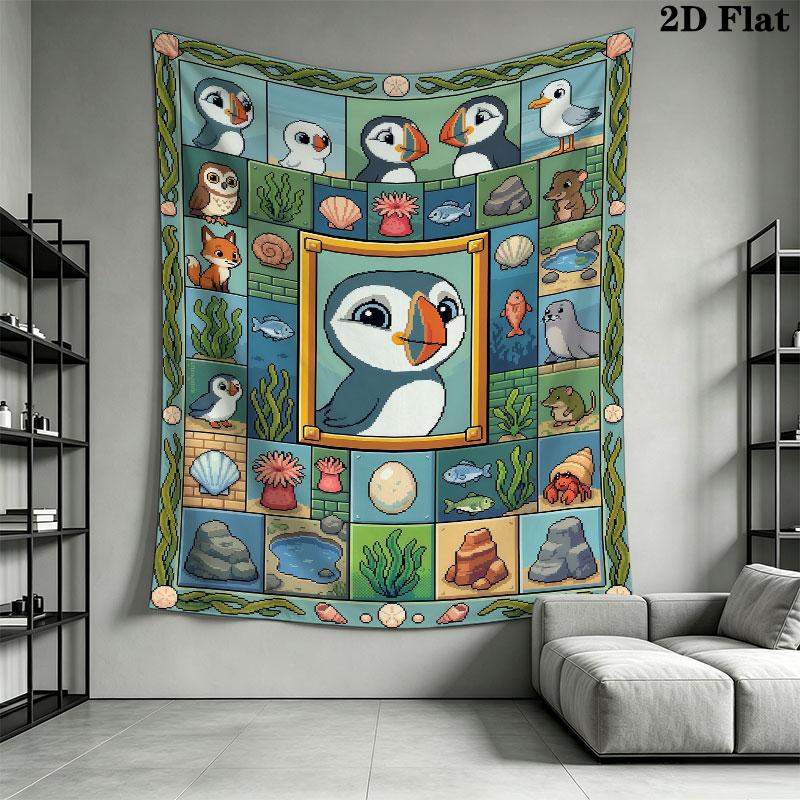 Puffin Rock poster Wall Hanging Printed Fabric Blanket Decorative Tapestries for Bedroom Living Room Home Decor