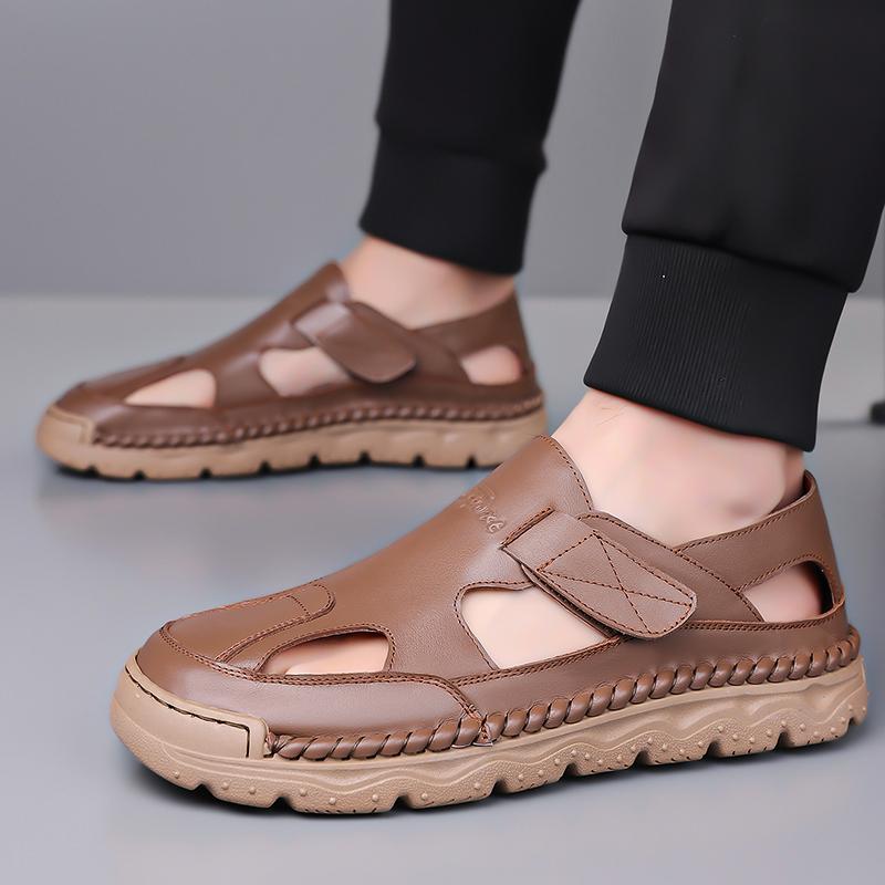 Fashion Comfort Leather Men Brand Trending Soft Sandals Summer Hollow Out Men Casual Leather Shoes Men's Leisure Beach Vacation Sandals