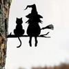 Halloween Garden Stake Witch And Cat Tree Decoration Iron Tree Stake with Pre-drilled Holes for Patio Yard Garden Decor