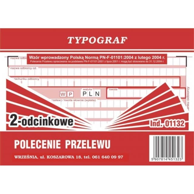 Transfer order cash payment TYPOGRAF A6 2 sections