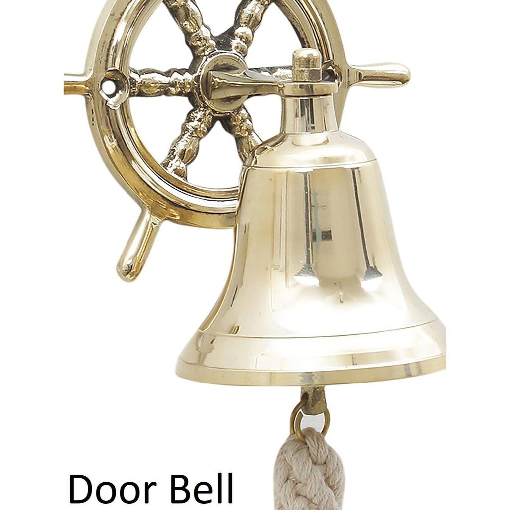 Metal Door Bell with Ship Wheel Wall Hanging Decor (Brass)