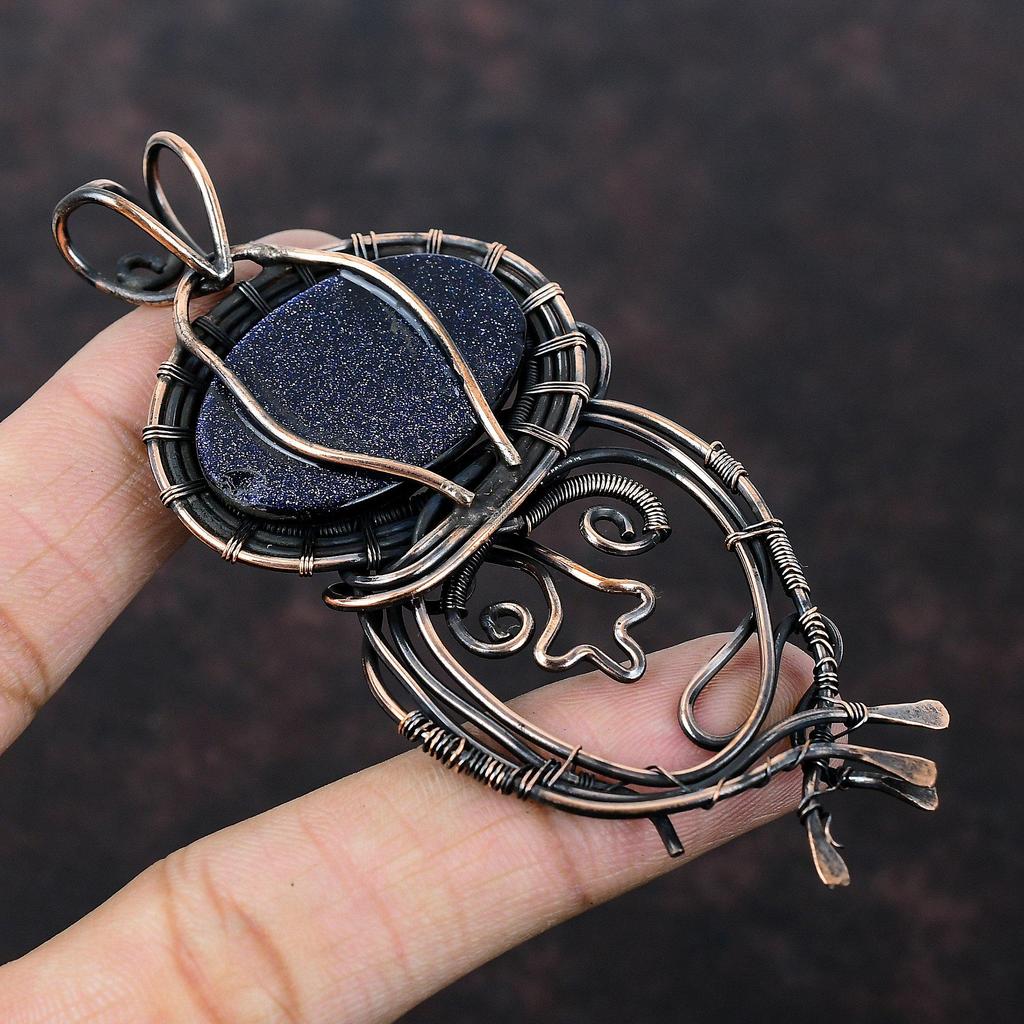 Blue Sunstone Pendant Copper Wire Wrapped Jewelry Gemstone Pendant Handmade Pendant Copper Wire Wrap Pendant Gift For Women Sunstone Jewelry