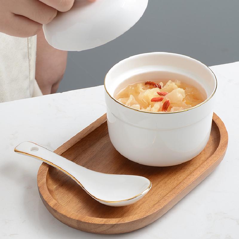 Круглая суповая чашка с крышкой, золотистая, паровая миска с крышкой, горшочек для тушения с подносом, ложка, гнездо ласточки, морской огурец, паровая чашка для яиц, десертный горшочек для тушения