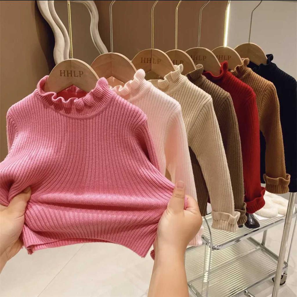 Kids Rib Sweater Girl T-Shirt Long Sleeve Children Turtleneck Knitted Sweater Bottoming Shirt Tops Clothes for Baby