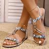 Fashion Bohemian Style Braided Flat Sandals for Women 2025 Summer Printing Beach Shoes Woman Fashion Elastic Band Roman Sandalias Mujer