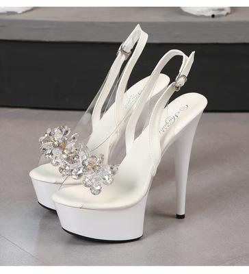 Модные туфли с открытым носком и стразами, клубные туфли на шпильке 13 см, сандалии для модели автомобиля, прозрачные женские туфли для подиума, стальная труба