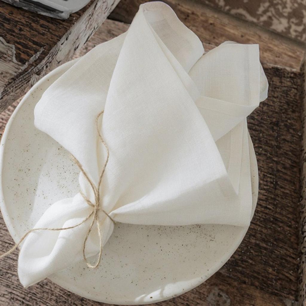 Premium Linen Cotton Blend White Table Napkins Disposable Decorative Solid Color Home Airplane Wedding Parties Dinners Available