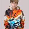 Boys' Street Sports Car Patterned Hoodie, Long Sleeved Pullover Casual Wear, Cartoon Fashion Style
