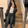 Женская мода повседневная зимняя винтажная однотонная длинная куртка свободного покроя с длинными рукавами