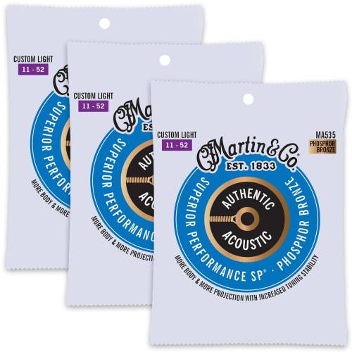 Martin MA535 Superior Performance Phospher Bronze Custom Light Acoustic Guitar Strings X 3 Sets
