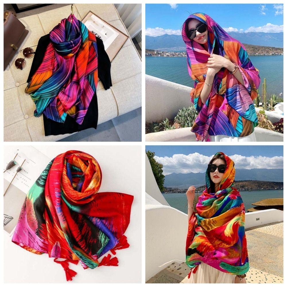 Хлопковый весенний шелковый шарф, длинный квадратный шарф-хиджаб, повязка на голову в этническом стиле, шаль из пряжи для пляжа